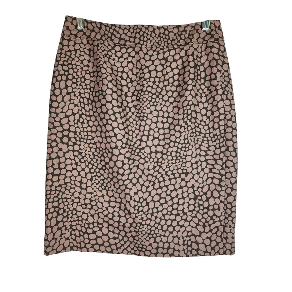 Ann Taylor Loft 2 Silk Blend Pencil Skirt Pink Brown Polka Dot Preppy Office